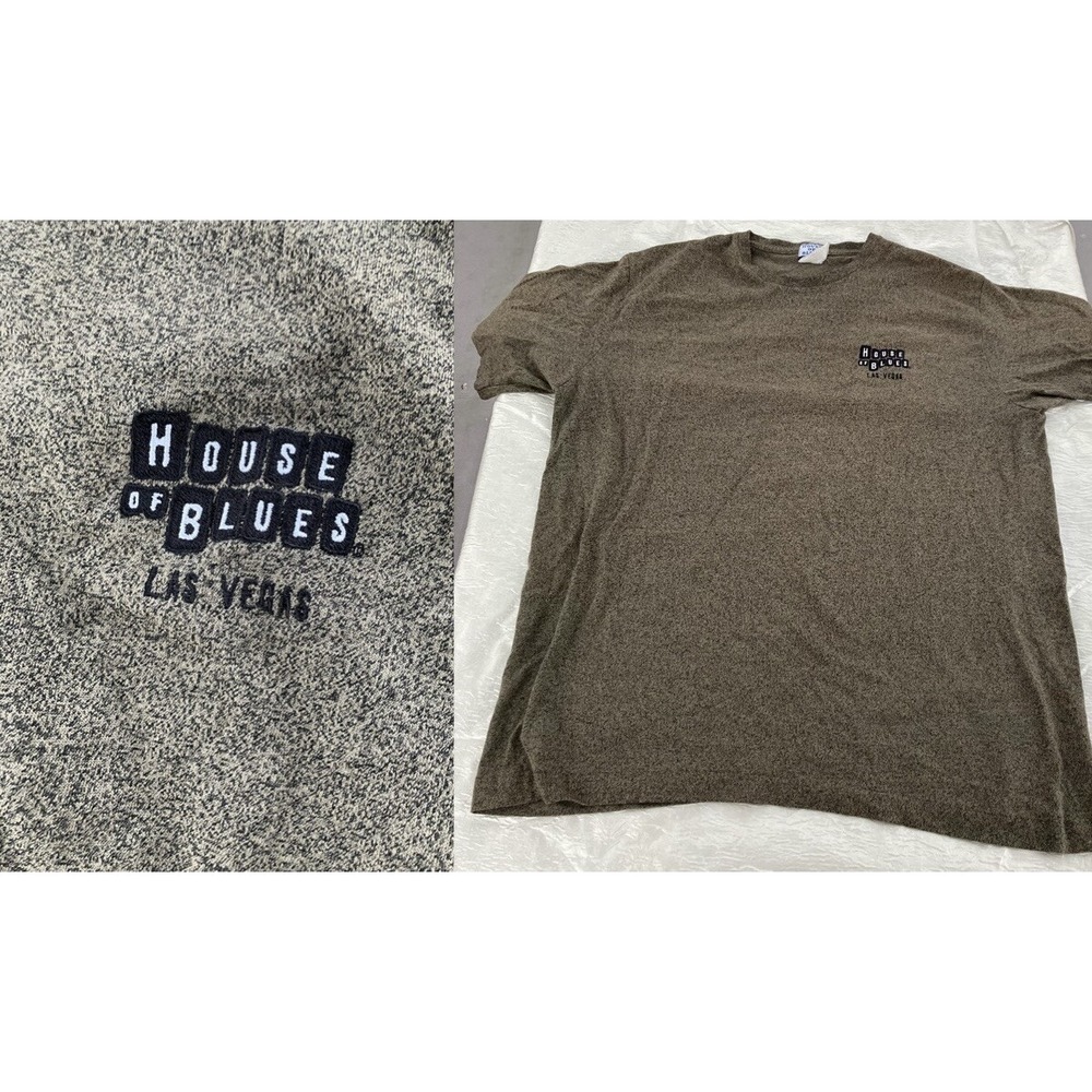 House of Blues Las Vegas Roots Mens T-Shirt Marled Olive Green Embroidered Logo